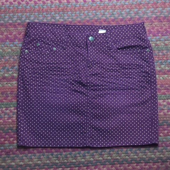 MAROON POLKA DOT DENIM MINI SKIRT - Picture 1 of 4